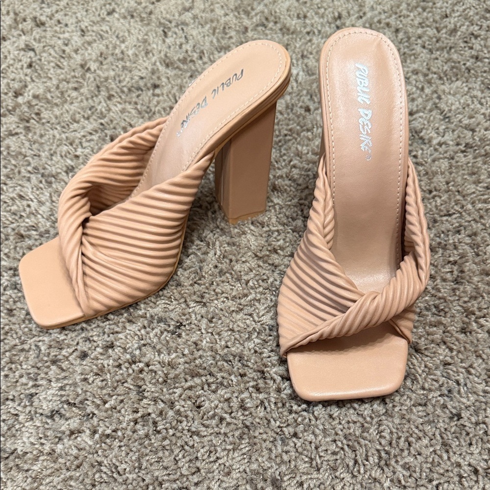 ASOS Nude/Tan Twisted Strap Block Heel Mules